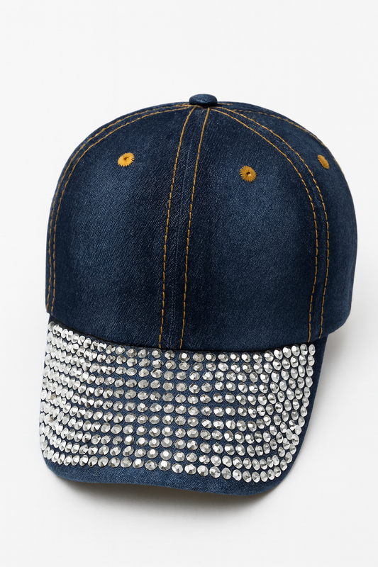 Denim Cap with Rhinestone Embellished Brim